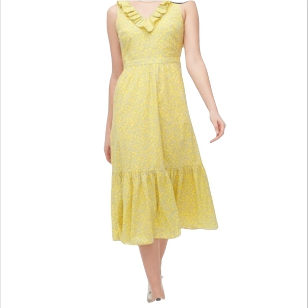 J. CREW Factory NWT Midi Ruffle Floral Print Dress Size 4 in Sunshine Yellow